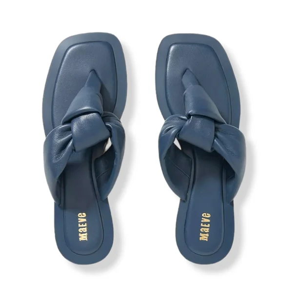 ANTHROPOLOGIE MAEVE Blue Leather Knotted Thong Sandals - Picture 1 of 11